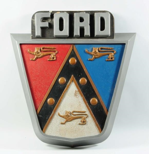 METAL & WOOD FORD THREE-DIMENSIONAL CREST SIGN.   
