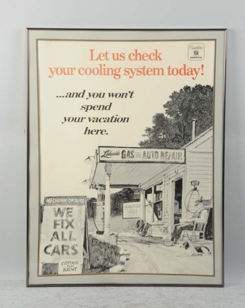 CADILLAC AUTHORIZED SERVICE FRAMED PAPER POSTER.  