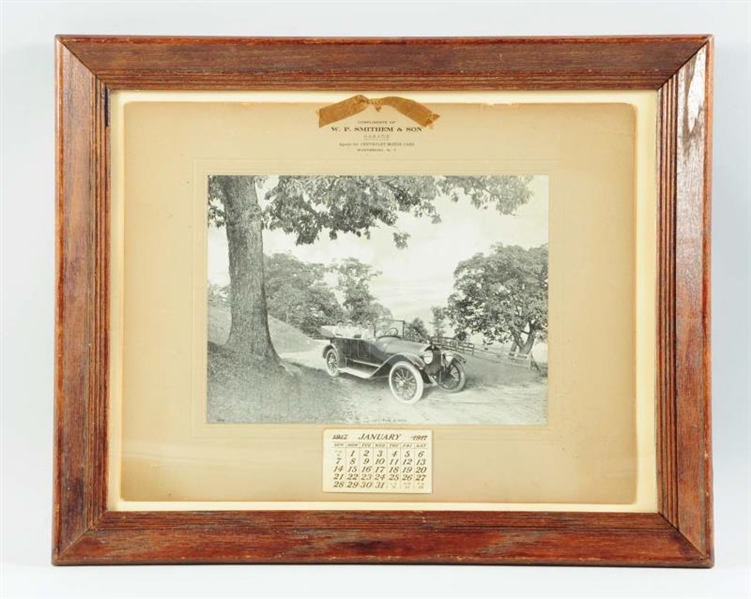 1917 CHEVROLET MOTOR CARS PAPER FRAMED CALENDAR.  