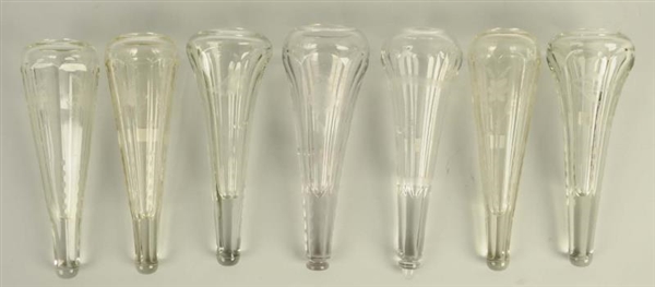 LOT OF 7: CAR WALL VASE CLEAR ETCHED GLASS.       