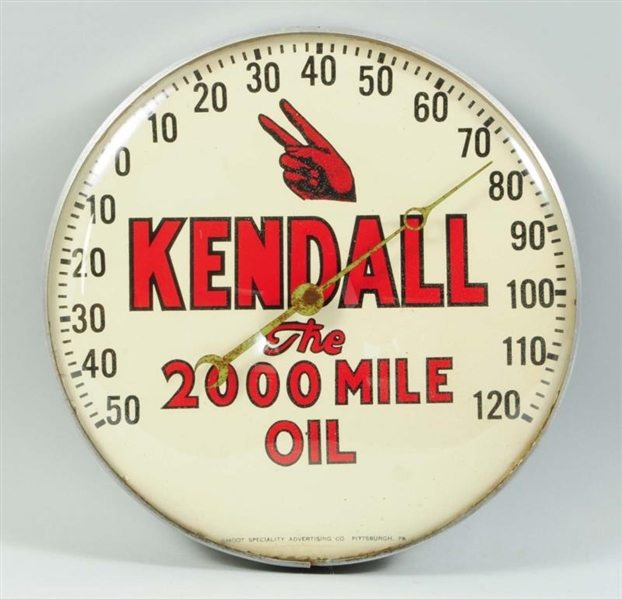 ROUND KENDALL MOTOR OIL THERMOMETER.              