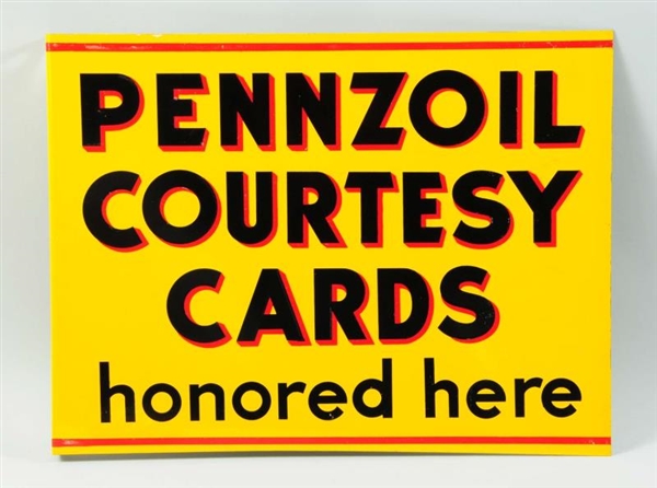 TIN PENNZOIL COURTESY CARDS FLANGE SIGN.          