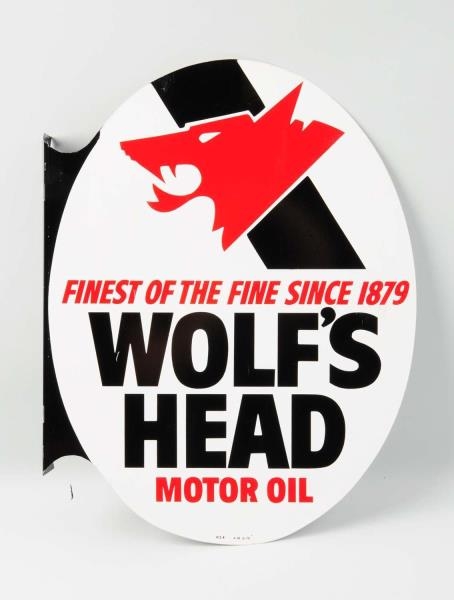 TIN WOLFS HEAD MOTOR OIL FLANGE SIGN.            