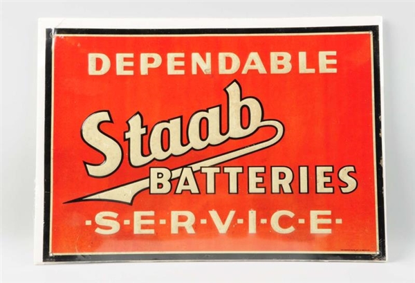 TIN DEPENDABLE STAAB BATTERIES SERVICE SIGN.      
