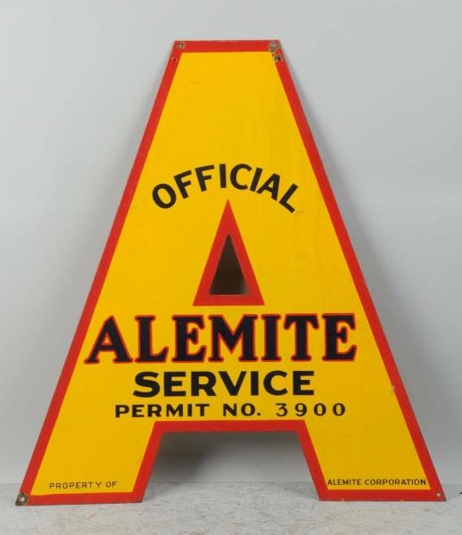 PORCELAIN OFFICIAL ALEMITE SERVICE SIGN.          