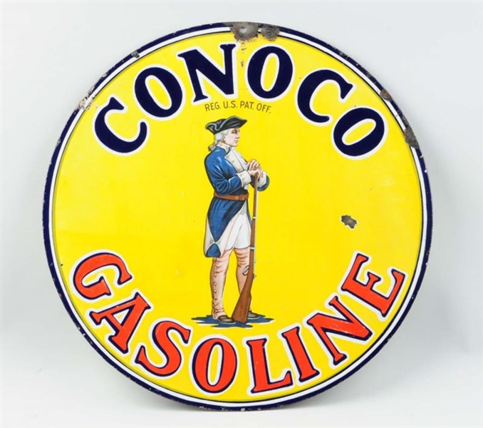 DOUBLE-SIDED PORCELAIN CONOCO GASOLINE SIGN.      