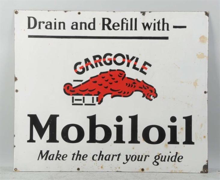 PORCELAIN DRAIN AND REFILL WITH MOBILOIL SIGN.    