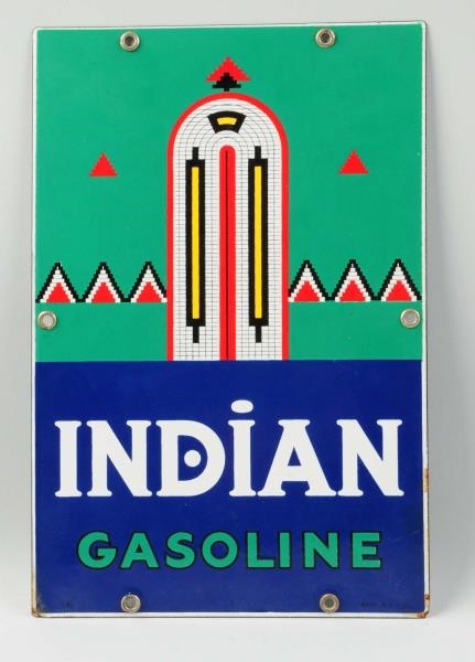 PORCELAIN INDIAN GASOLINE SIGN.                   