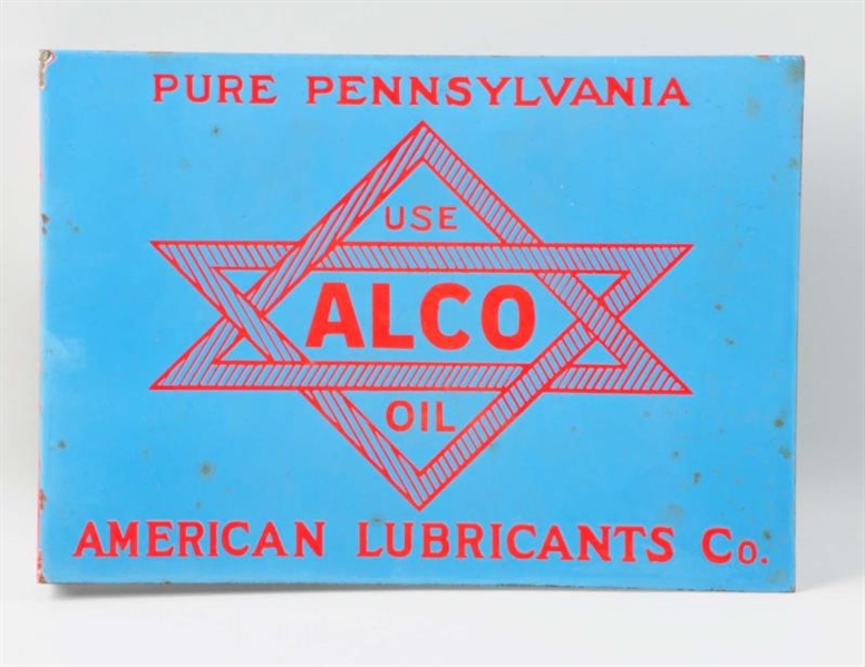 PORCELAIN USE ALCO OIL AMERICAN LUBRICANTS SIGN.  