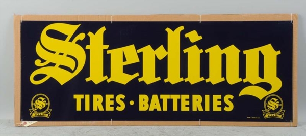 TIN STERLING TIRES AND BATTERIES SIGN.            