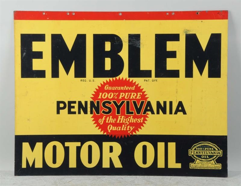 DOUBLE-SIDED TIN EMBLEM MOTOR OIL SIGN.           