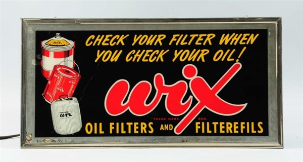GLASS FRONT WIX OIL FILTERS LIGHTED SIGN.         