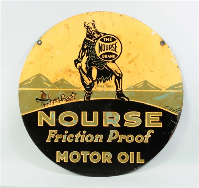 TIN NOURSE FRICTION PROOF MOTOR OIL SIGN.         