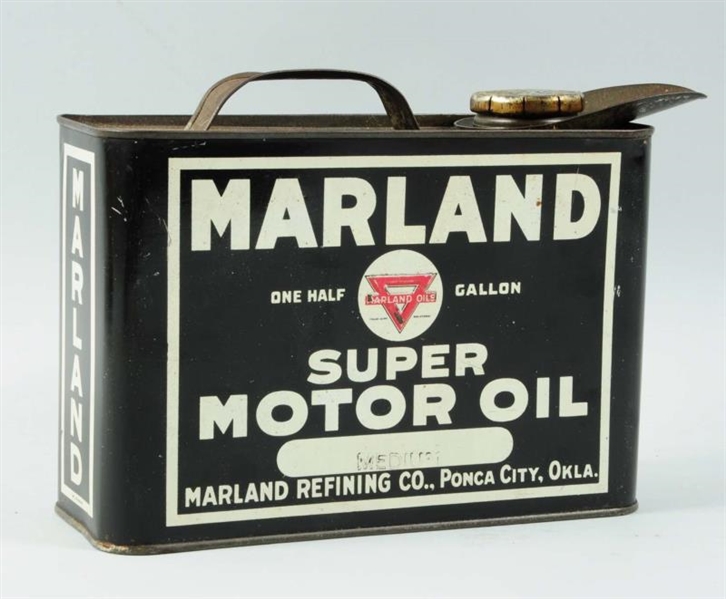 MARLAND SUPER MOTOR OIL HALF GALLON FLAT CAN.     