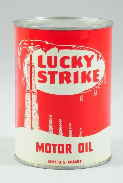 LUCKY STRIKE MOTOR OIL ONE-QUART ROUND METAL CAN. 