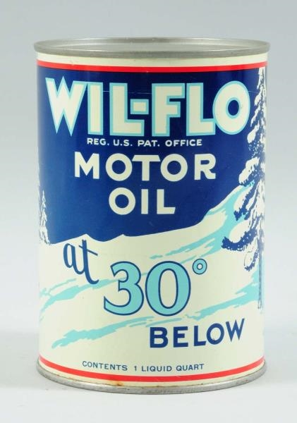 WIL-FLO MOTOR OIL ONE-QUART ROUND METAL CAN.      