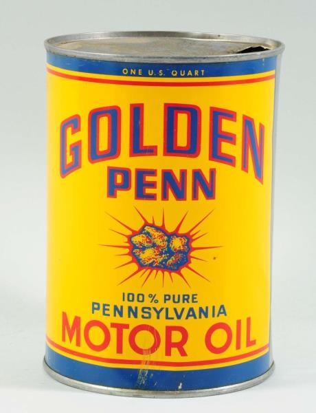 GOLDEN PENN MOTOR OIL ONE-QUART ROUND METAL CAN.  