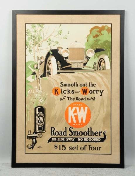 K-W PAPER POSTER WITH GREAT EARLY CAR GRAPHICS.   