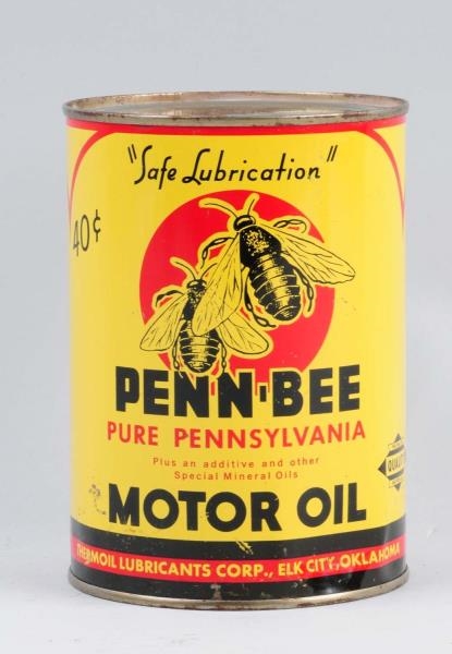 PENN-BEE MOTOR OIL ONE-QUART ROUND METAL CAN.     