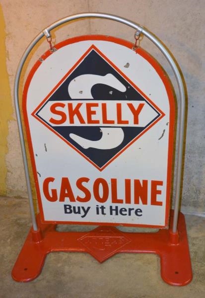SKELLY GASOLINE "BUY IT HERE" SIGN & STAND.       