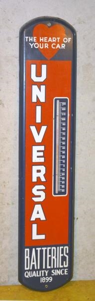 UNIVERSAL BATTERIES TIN THERMOMETER.              
