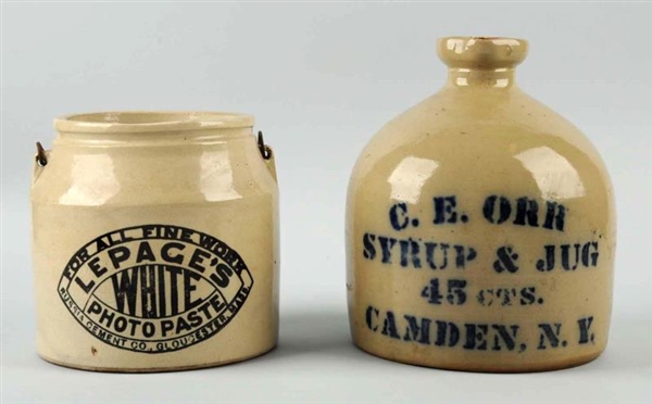 LOT OF 2: ADVERTISING STONEWARE ITEMS.            