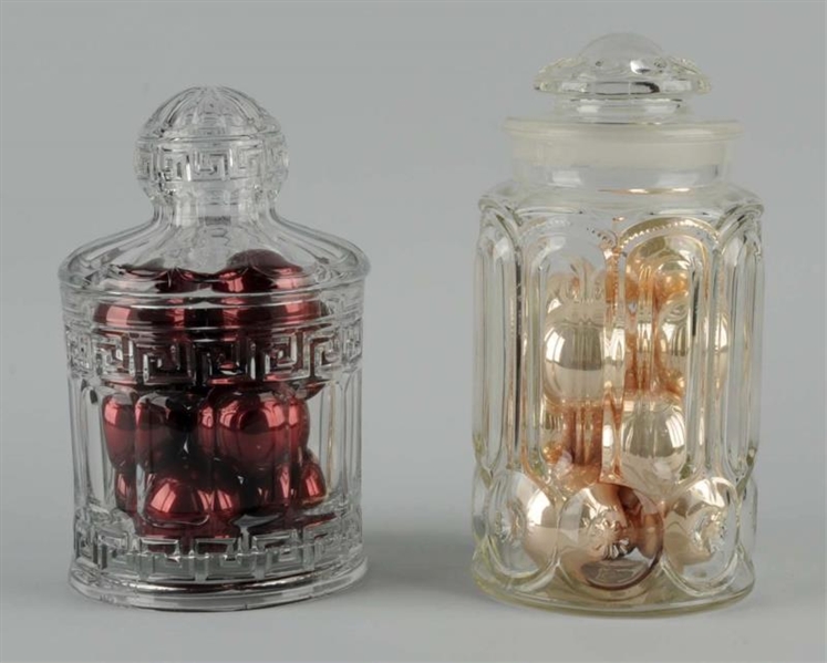 LOT OF 2: GLASS CANDY/APOTHECARY JARS.            