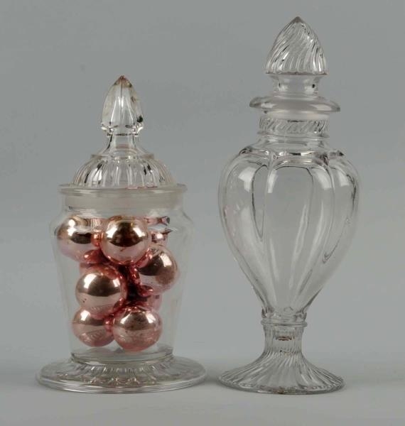 LOT OF 2: CANDY/APOTHECARY JARS.                  