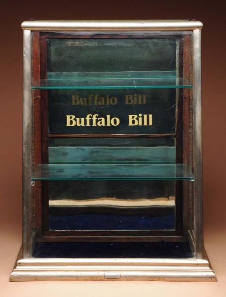 BUFFALO BILL SLANT FRONT DISPLAY CASE.            