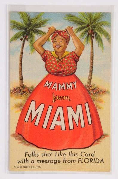 MAMMY FROM MIAMI LINEN ADVERTISING POSTCARD.      