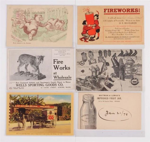 LOT OF 6: ADVERTISING POSTCARDS.                  