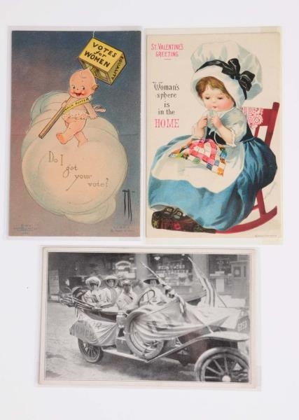 LOT OF 3:  SUFFRAGE VOTES FOR WOMEN POSTCARDS.    