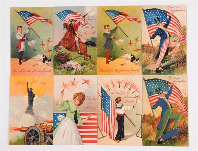 LOT OF 8: PATRIOTIC 4TH OF JULY POSTCARDS.        
