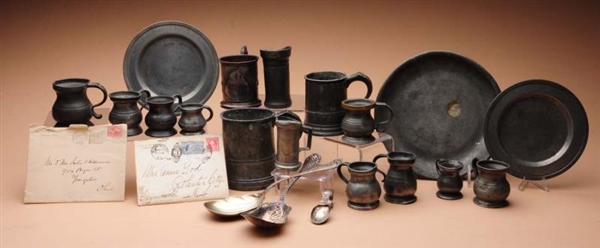 LOT OF PEWTER AND SILVER UTENSILS.                