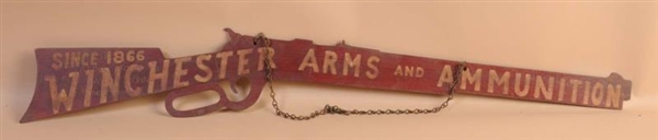 WINCHESTER ARMS & AMMUNITION HANGING METAL SIGN.  