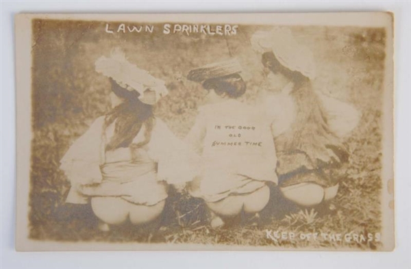 REAL PHOTO POSTCARD WOMEN "LAWN SPRINKLERS".      