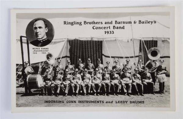 RINGLING BROTHERS CONCERT BAND PHOTO POSTCARD.    