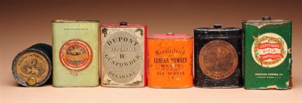 COLLECTION OF 6: EMPTY POWDER TINS.               