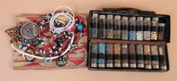 LOT OF BEADED ITEMS AND BEADS.                    