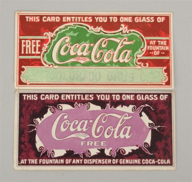 LOT OF 2: 1908 COCA - COLA COUPONS.               