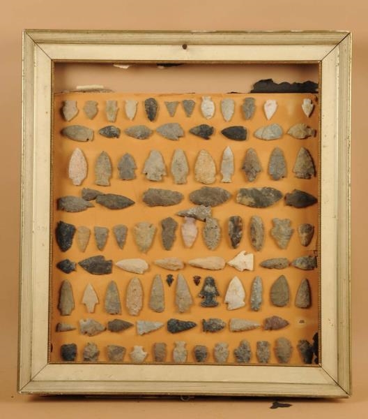 FRAMED COLLECTION OF ARROWHEADS.                  