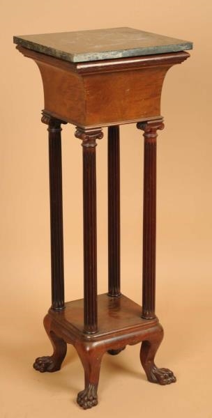 SMALL WOODEN STAND WITH MARBLE TOP.               