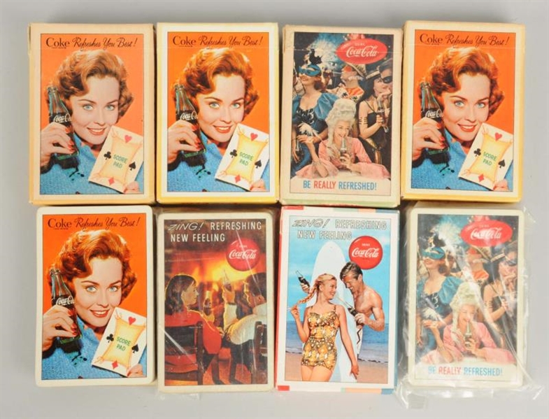 LOT OF 8: 1960S COCA - COLA PLAYING CARD DECKS.   