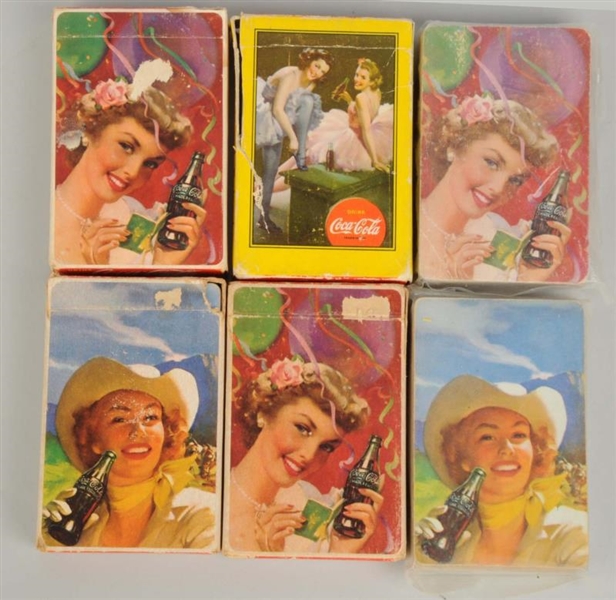 LOT OF 6: 1940S-50S COCA-COLA PLAYING CARD DECKS. 