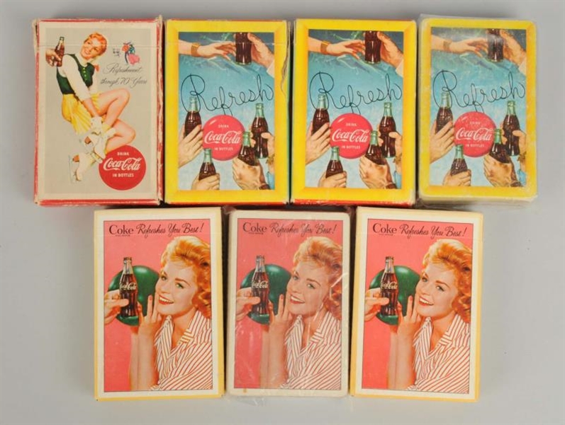 LOT OF 7: 1950S-60S COCA-COLA PLAYING CARD DECKS. 