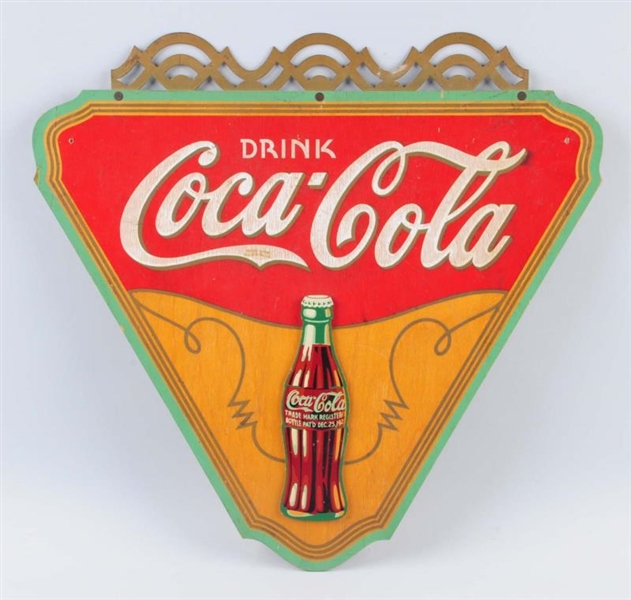 1930S COCA - COLA PLYWOOD/METAL TRIANGLE SIGN.    