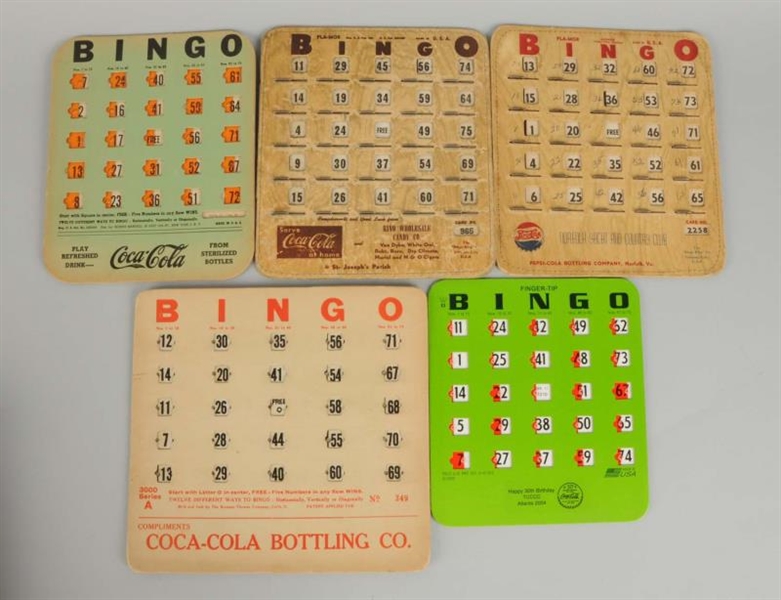 LOT OF 5: SODA ADVERTISING BINGO CARDS.           