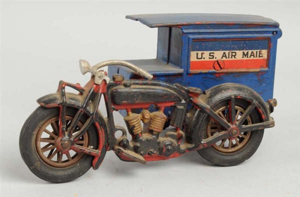 CAST IRON HUBLEY U.S AIRMAIL MOTORCYCLE TOY.      