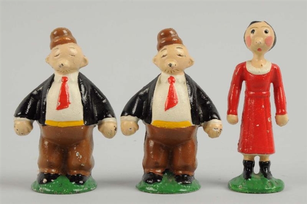 LOT OF 3:CAST IRON WIMPY & OLIVE OYL PAPERWEIGHTS 