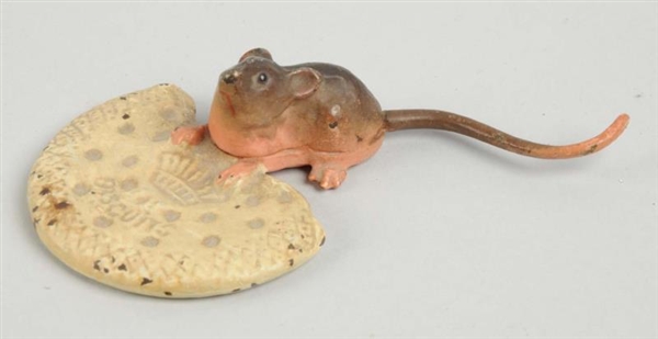 CAST IRON MOUSE W/BISCUIT ADVERTISING PAPERWEIGHT 
